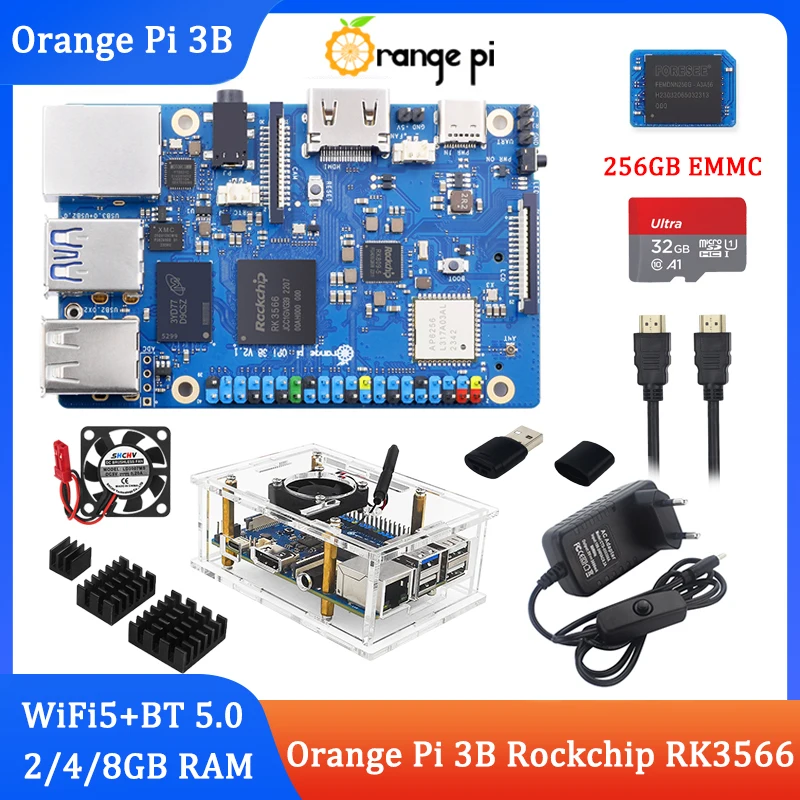 Orange Pi 3B 8/4/2GB RAM Rockchip RK3566 WiFi5+BT 5.0 Gigabit LAN Port Single Board Run Android Linux OpenHarmony OS Mini PC