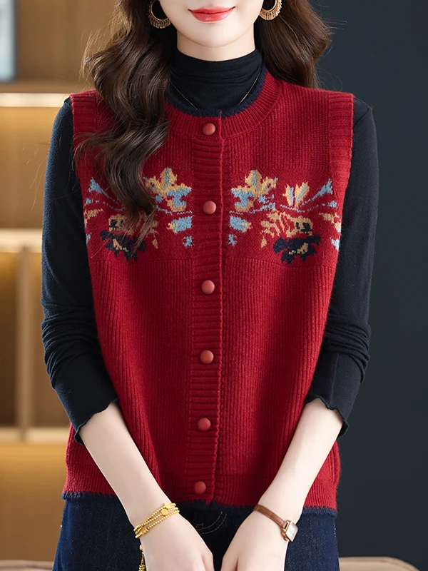 

Шерстяной жилет с вышивкой, открытый кардиган с открытой спиной, вязаный свободный круглый жилет больших размеров Ne Materni Одежда для женщин среднего возраста...