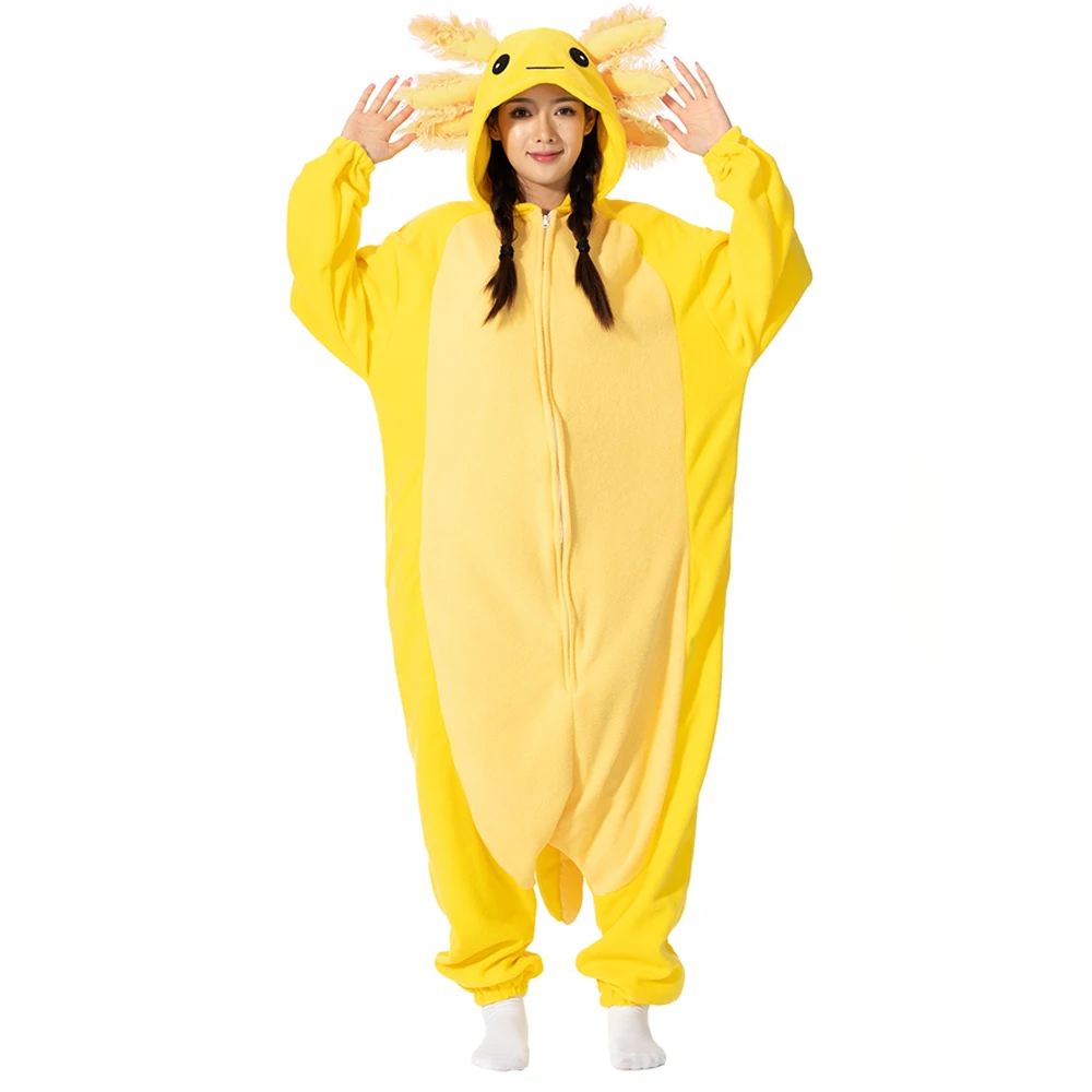 

Onesieshow Animal Kigurumi Pyjamas Halloween Onesie Adult Kids Cartoon Gold Axolotl Pajama Cosplay Party Women Men Homewear