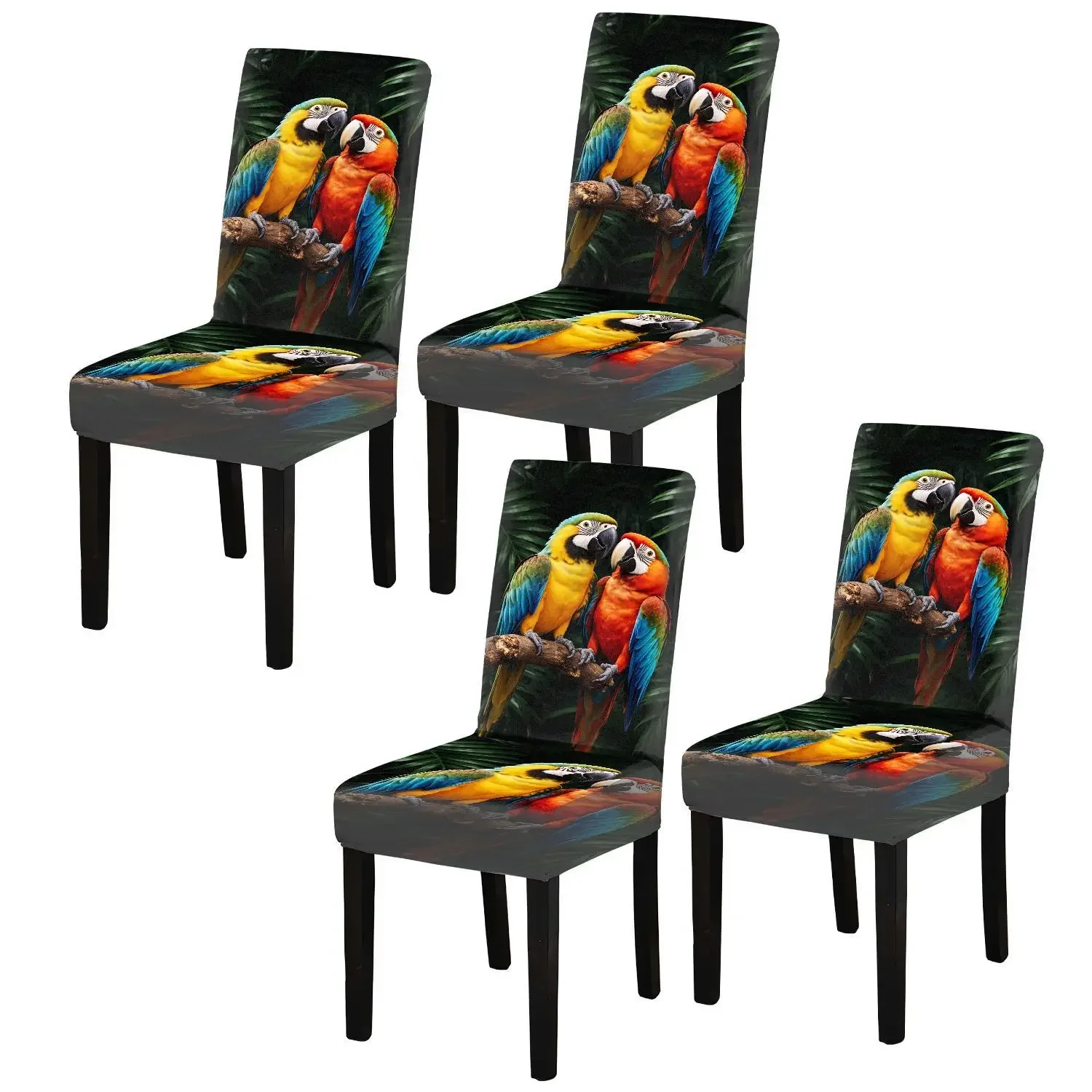 Elastic dining chair cover, removable home decoration chair cover, tropical rainforest parrot pattern