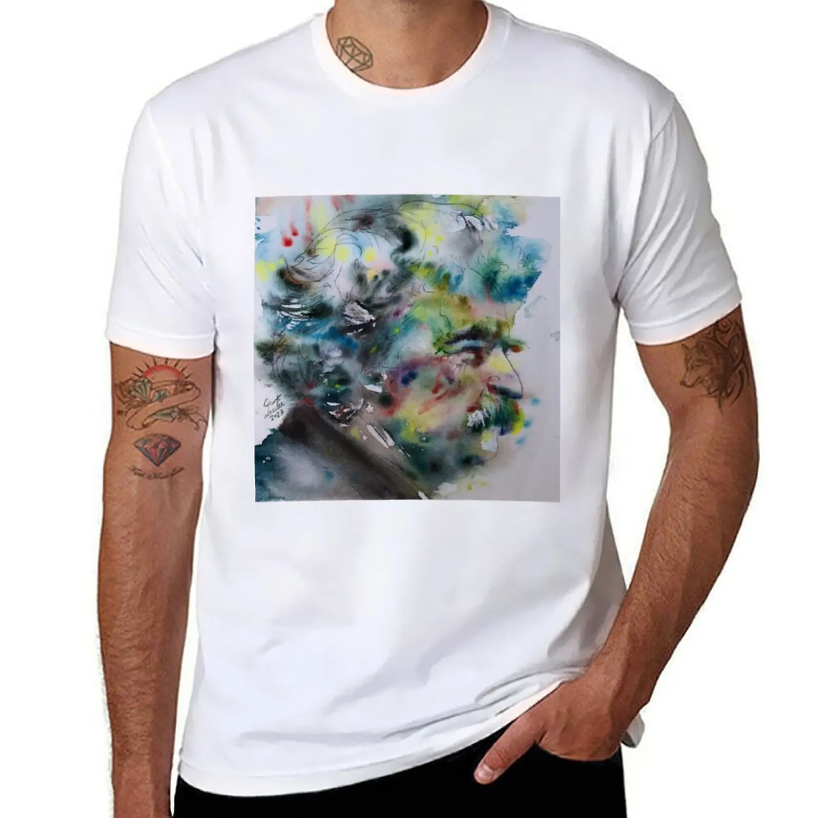 

MARK TWAIN - watercolor portrait .6 T-Shirt t shirt man casual t shirts cotton 100%