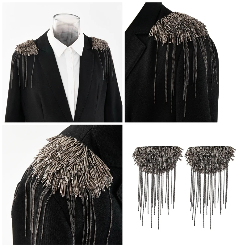 Stylish Beads Shoulder Epaulettes Tassels Durability Punk Shoulder Epaulet for Personality Fashion Styles