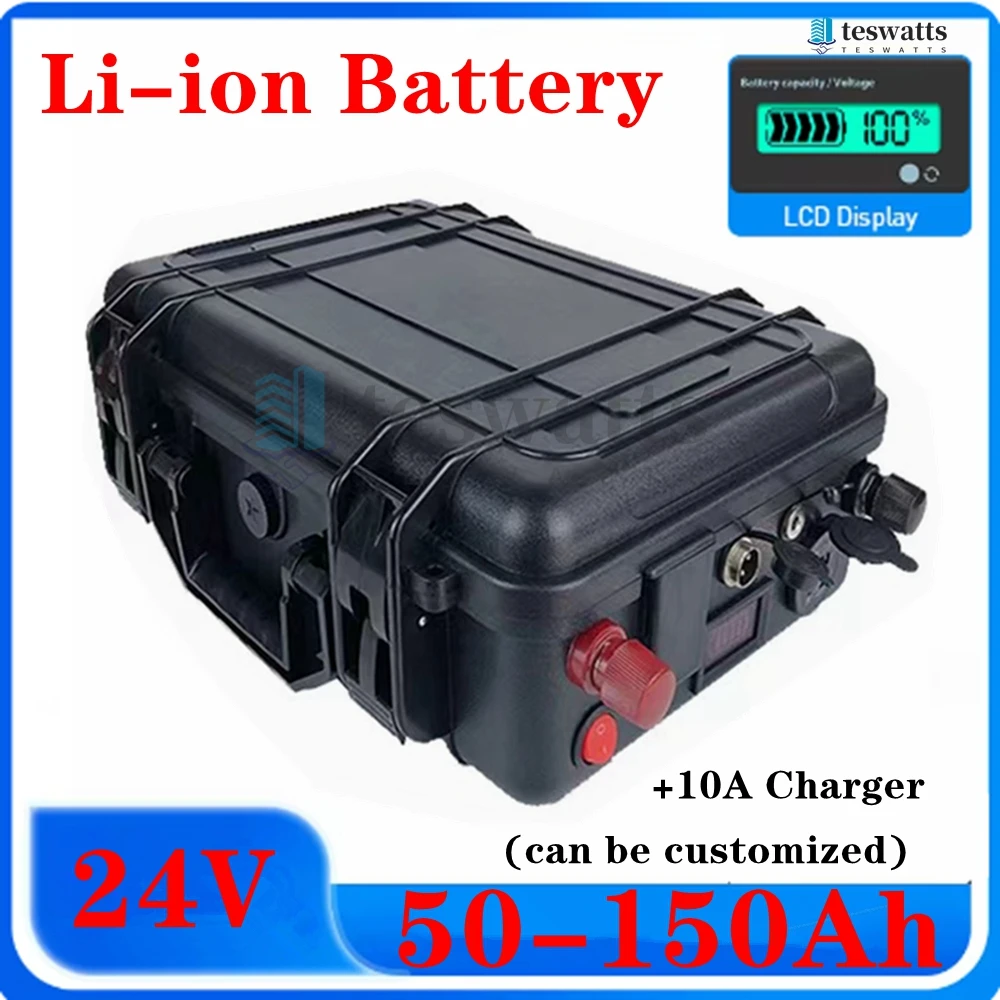 

IP67 waterproof 24V 50Ah 60Ah 80Ah 100Ah 120Ah 150Ah lithium ion battery with BMS for boat thruster solar inverter+10A charger