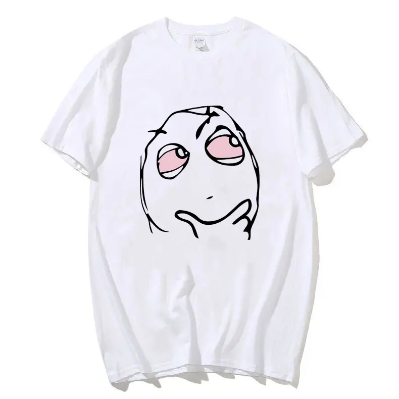 RAGE GUY Funny Meme Print T-shirt Manga Troll Face Be Me Pensive Red Eyes High Reaction Face Tshirt Men Women Oversized T Shirts