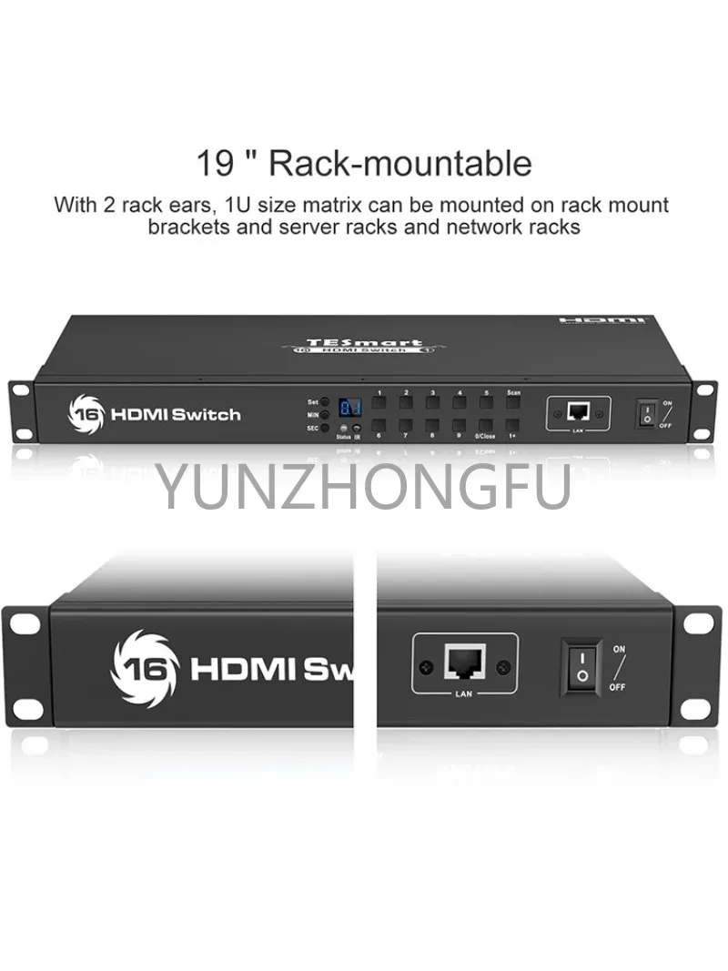 Video Switcher 16 In 1 Out 16 Ports Ways Auto Scan 16x1 Splitter Rs232 DVI-D IP EDID 4k30hz Hdmi Switch with Lan Port