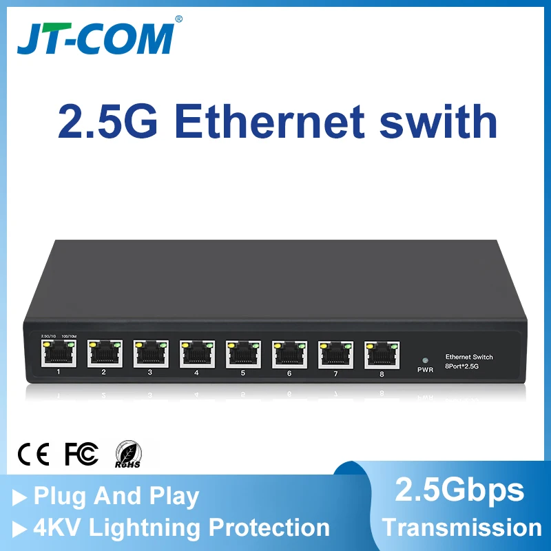 JT-COM 5 ou 8 commutateur ethernet du port 2.5G et commutateur ethernet du lien 2.5G avec le gigabit RJ45 ou le commutateur fanless de réseau de