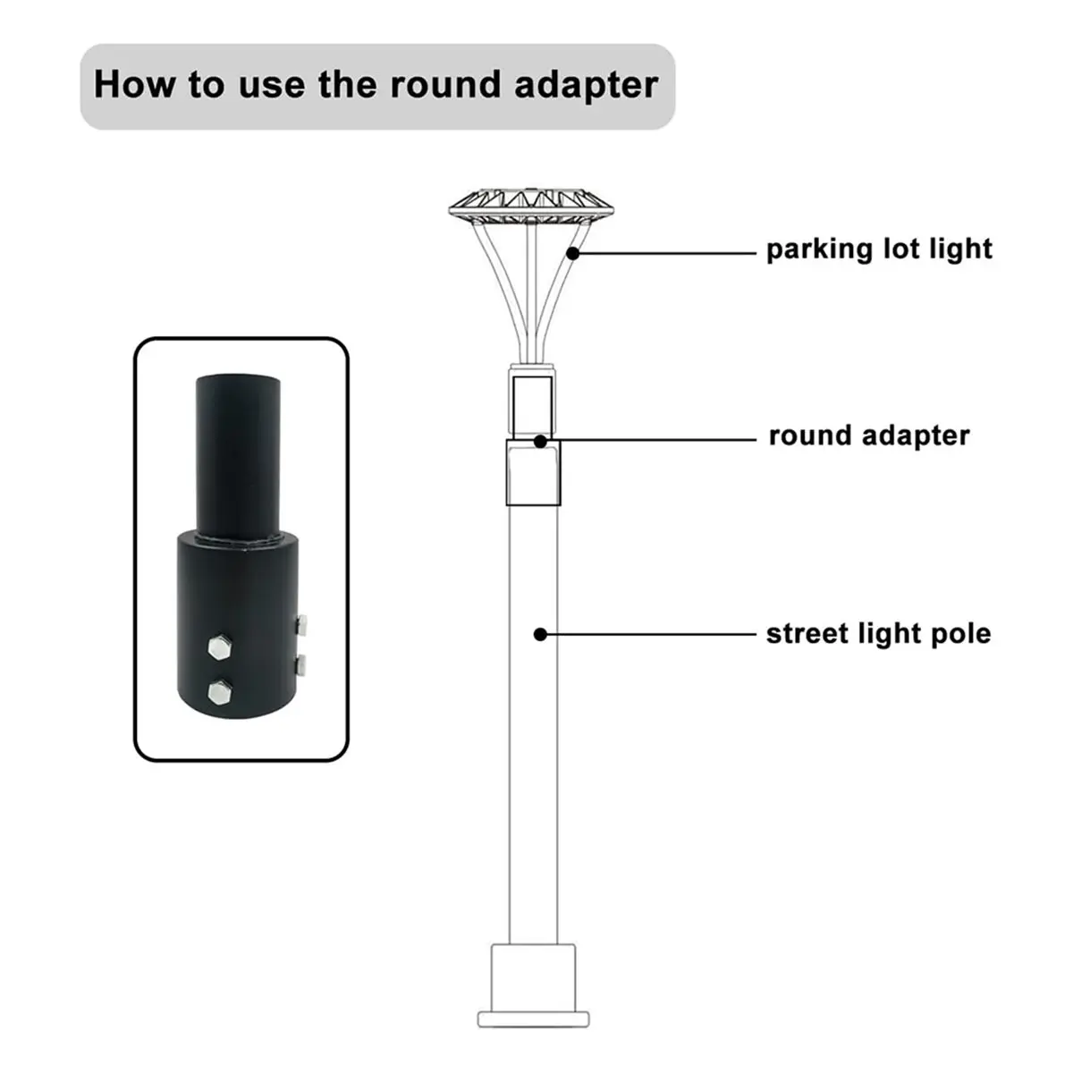 Home Tool Tenon Slip Fitter Adapter for 3 Inch Round Pole, Heavy Duty Metal Outdoor Mounting Bracket for LED Lighting