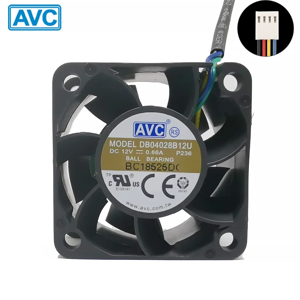 Dla AVC DB04028B12U wentylator 4cm 4028 40x40x28mm 12V 0.66A podwójne łożysko kulkowe 4-przewodowy 4pin PWM moc serwera przepływ powietrza