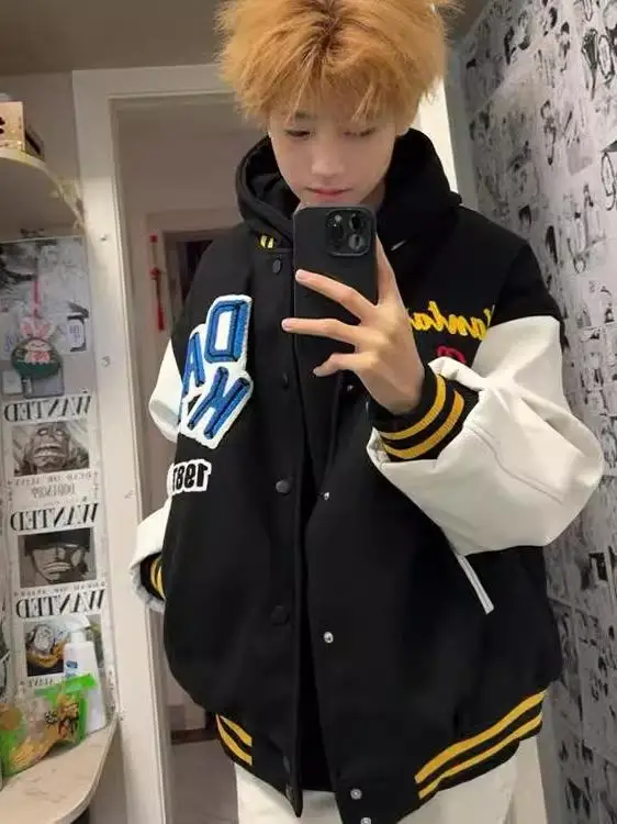 

Американская вышитая бейсбольная куртка в стиле ретро, свободная осенне-зимняя верхняя одежда для пар, молодежная модная подставка