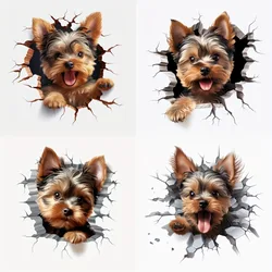 High Quality 3D Yorkshire Terrier Crack Hole Car Stickers for Auto Window Body DIY Automobile Styling Funny Removable Decals