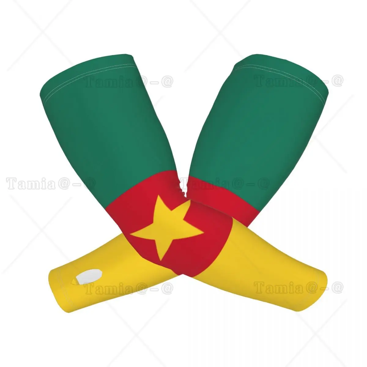 Cooling Flag Of Cameroon แขนแขนผู้ชายผู้หญิงกีฬาการบีบอัด Tattoo Cover Up สําหรับบาสเกตบอล