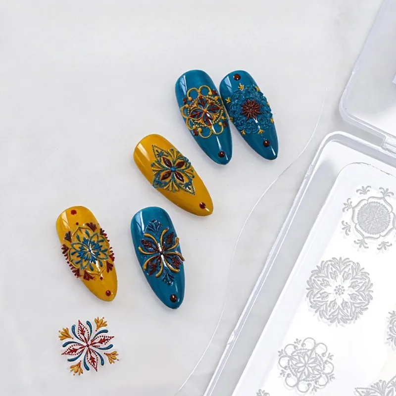 Nail 3D Relief Silicone Carved Mold Snowflake Lace Bohemian Butterfly Drop Glue Mold Nail Art Templates Printing Stencil Tools