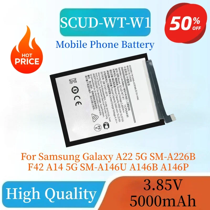 

High Quality SCUD-WT-W1 3.85V 5000mAh Mobile Phone Battery For Samsung Galaxy A22 5G SM-A226B F42 A14 5G SM-A146U A146B A146P