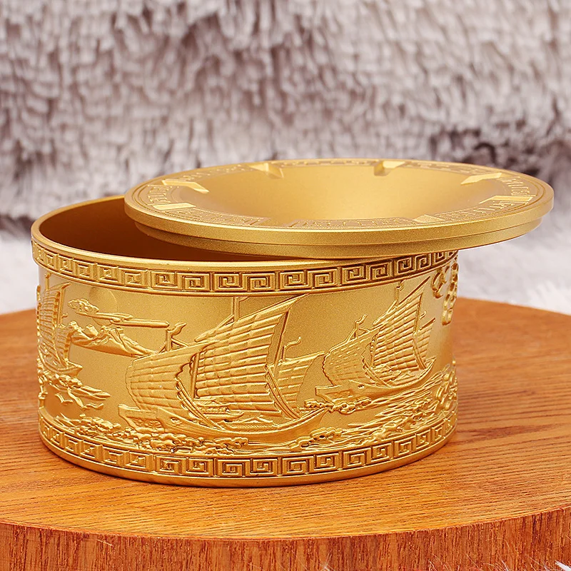 Brass Office Living Room Funnel Style Windproof Wave Pattern Smooth Sailing Large Ashtray Desktop Ornament Wholesale