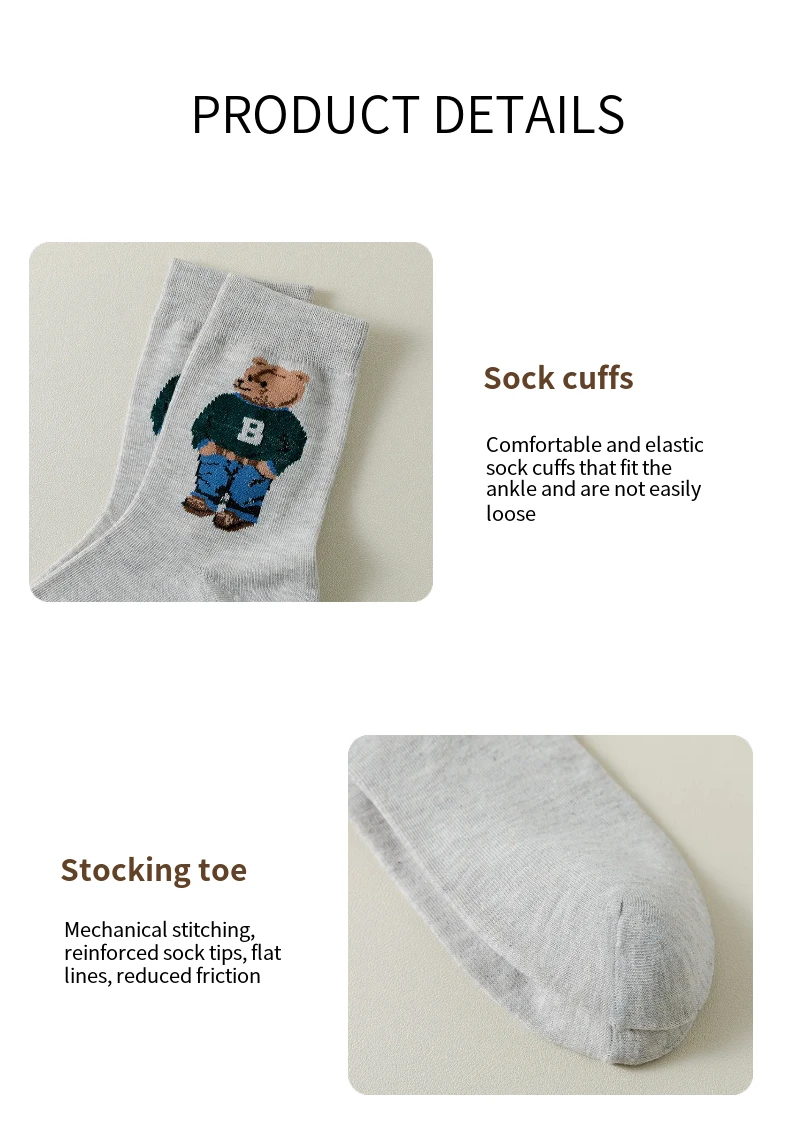 5 Paar Gentleman Bear Herrensocken, bequeme Harajuku-Skateboard-Socken, neuartige atmungsaktive Socken, Weihnachtsgeschenk – Detail 5