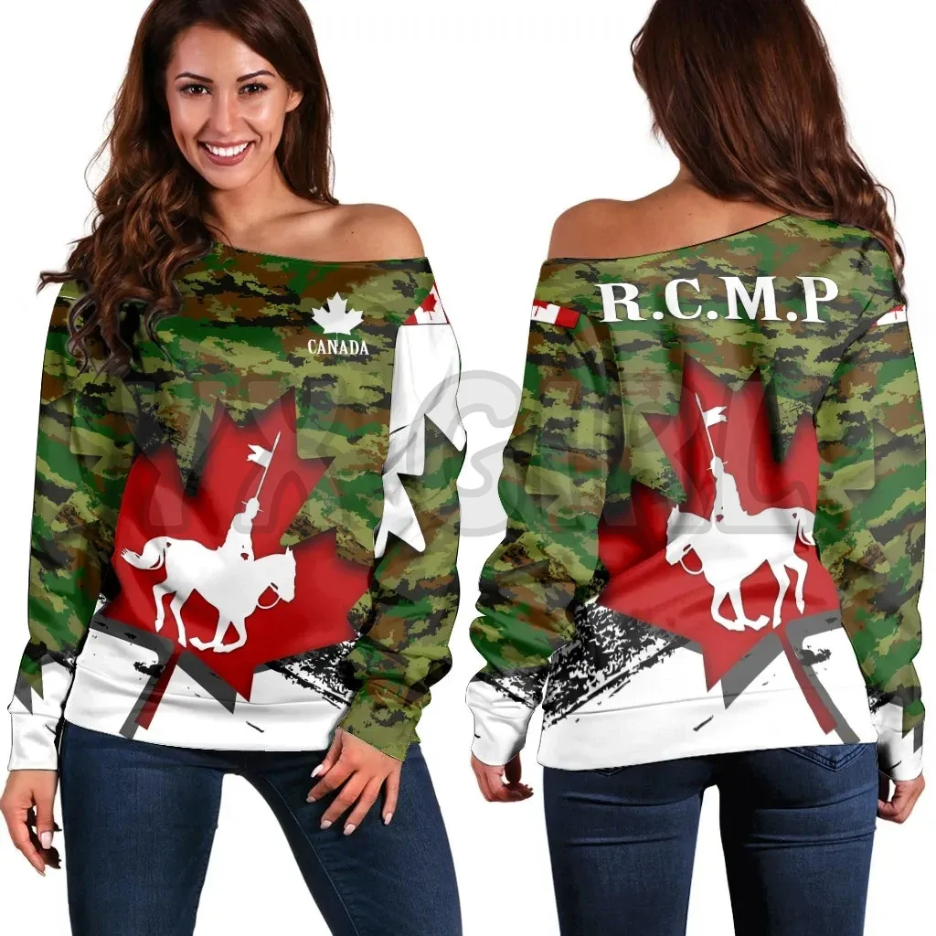 YX GIRL Canada Off Shoulder Sweater Canadian Born Proud Of It 3D Printed Novelty Women Casual Long Sleeve Sweater Pullover