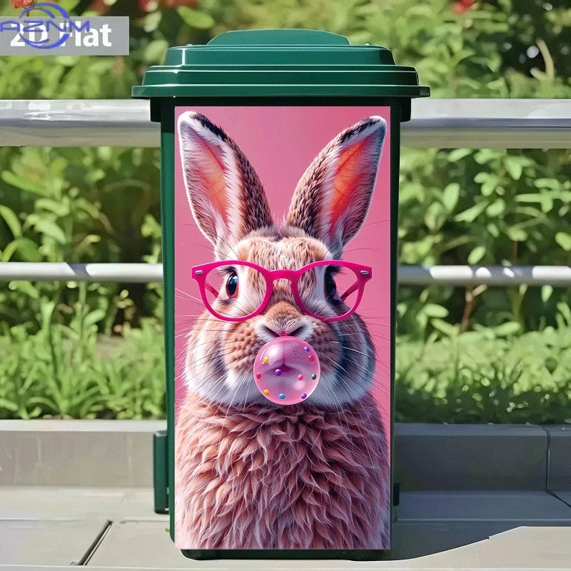 [2D Flat Printing]1pc Trash Can Sticker[Title Translated, Do Not Change] Cute Bunny Blowing Bubbles Theme Design Wall Sticker