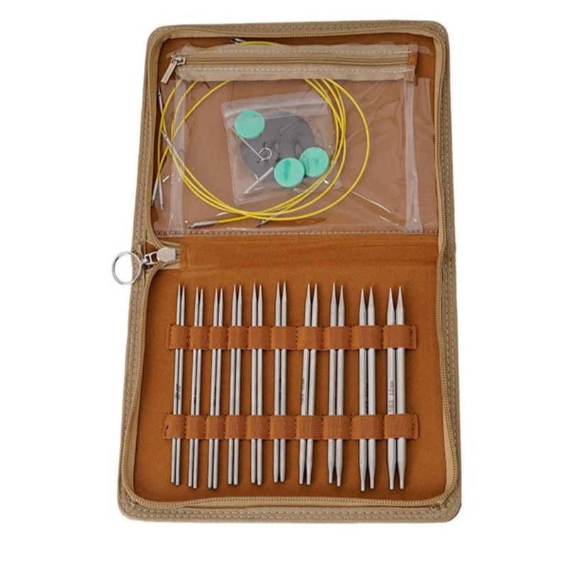 Juego agujas tejer circulares acero inoxidable, 10 pares con estuche, juego agujas tejer circulares