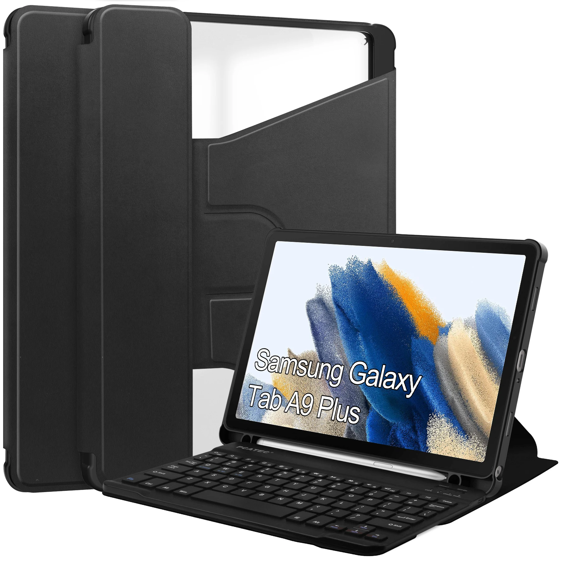 Funda de cuero transparente para tableta Samsung Galaxy Tab A9 Plus, SM-X216, SM-X210, SM-X218, teclado giratorio de 360 °