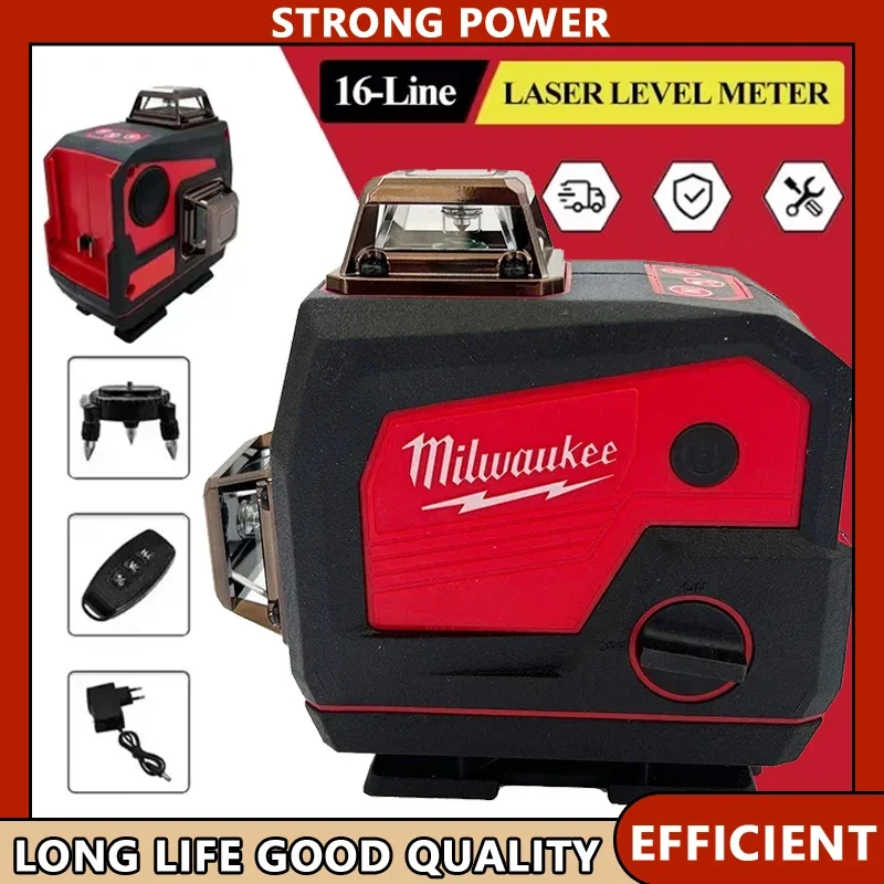 

Лазерный измеритель уровня Milwaukee, 18 В, 16 линий, с звуковым сигналом, 360 ° Инструмент для самовыравнивания горизонтального и вертикального креста Green Light