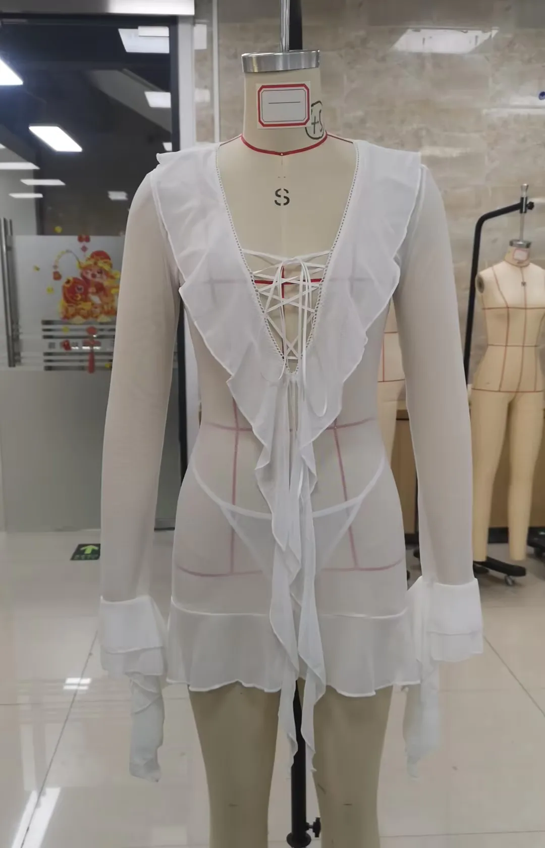 ملابس داخلية نسائية مثيرة قميص نوم بلون سادة فستان مكشكش شفاف ثوب نوم ملابس نوم زلات ملابس نوم #5