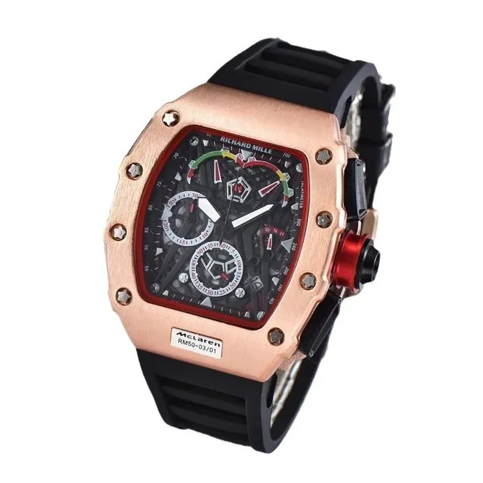 2025 New The Luxury Automatic Mechanical Men Double Wheel Rotation Dial Watches Rubber Band Fashion Mechanical Watch