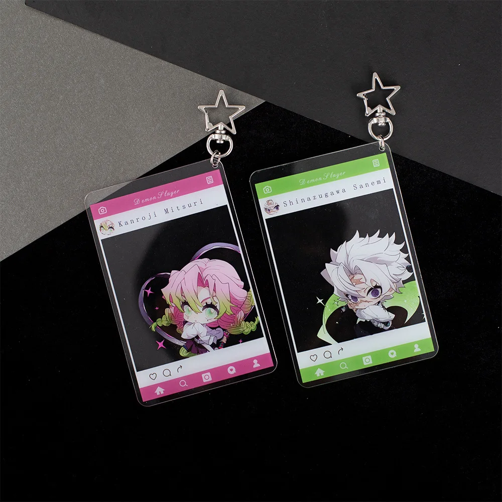 2pcs Kamado Nezuko Transparent Card Keychain Kamado Tanjirou Cute High Quality Animation Enthusiastic Fashion Jewelry