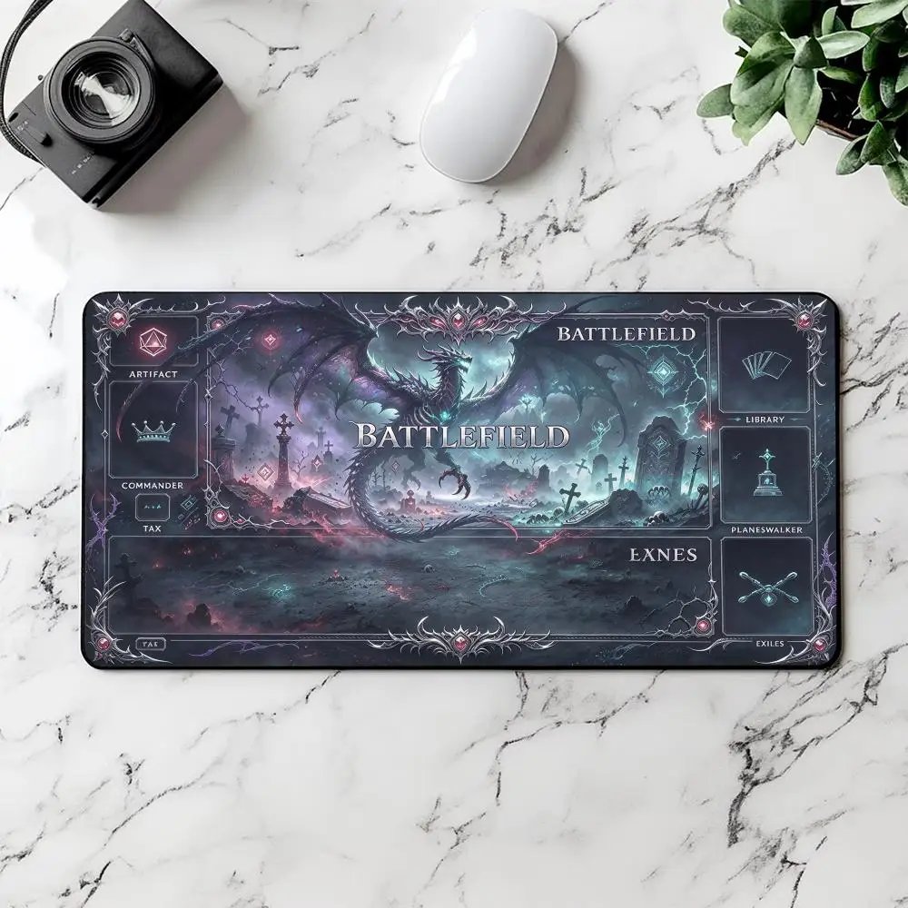 Cemetery Shadow Dragon TCG Playmat, Zoned MTG Commander Trading Card Game Mat, Large Tabletop Card Game Playmat
