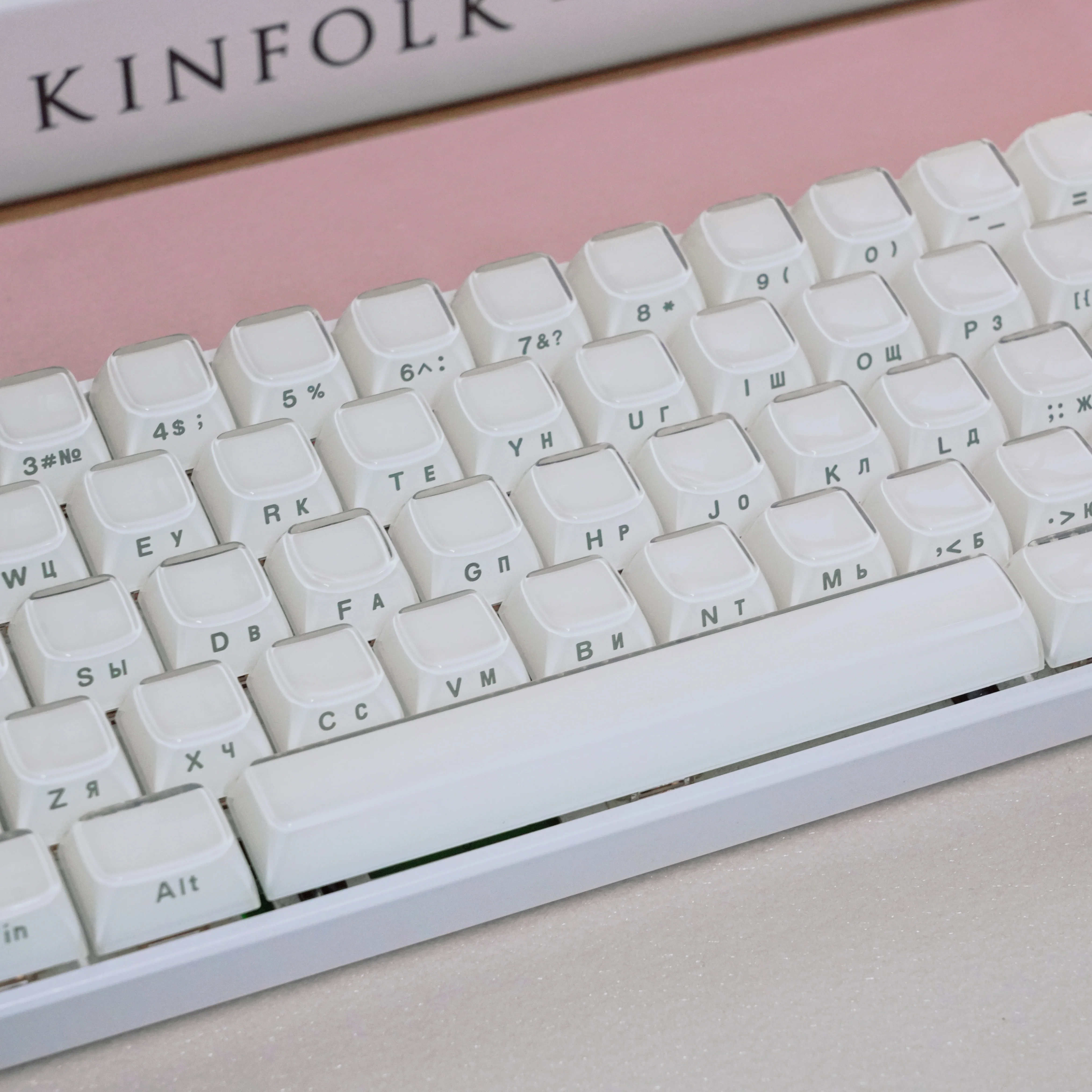 XVX Russian/Korean/Arabic White Jelly Keycaps 113 Keys Ice Crystal Pink OEM Profile Keycap for Cherry MX 75 Keyboard