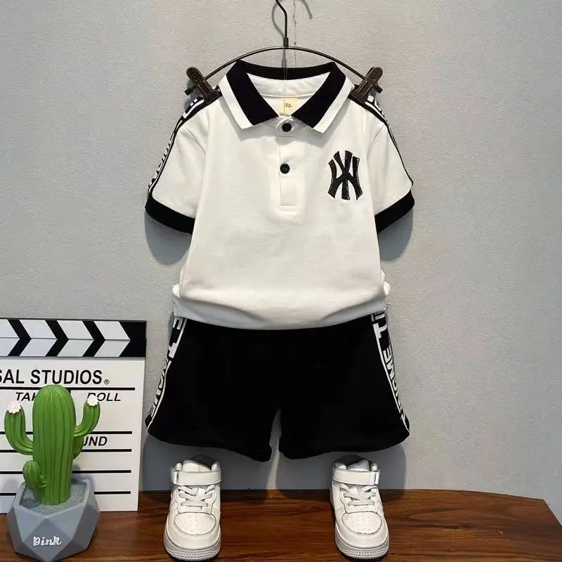 

Kids Boys summer PoLo Shirt Set 2023 New Baby Short Sleeve Clothes For Little Boys Cool And Handsome Childrens Clothes