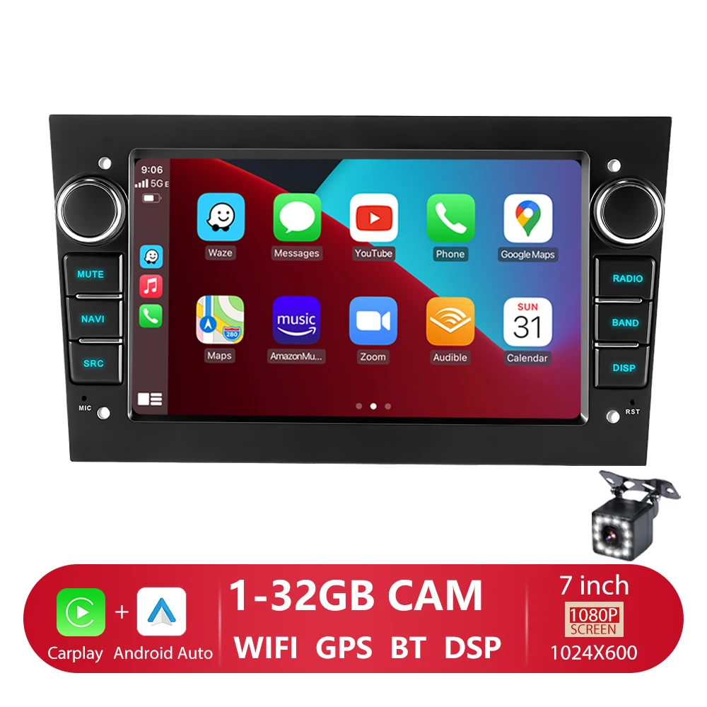 2-DIN autoradio Android 14 Auto CarPlay voor Opel Astra H G J Zafira B Corsa C D Antara Vectra Vivaro 7 inch autoradiospeler