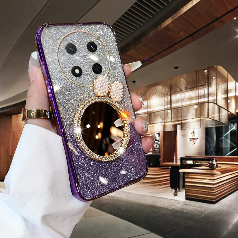 حافظة لهاتف Honor X9D X7D 400 حافظة ذكية متدرجة لامعة بحلقة مرآة لهاتف Honor X9D X7D 400 غطاء ذكي