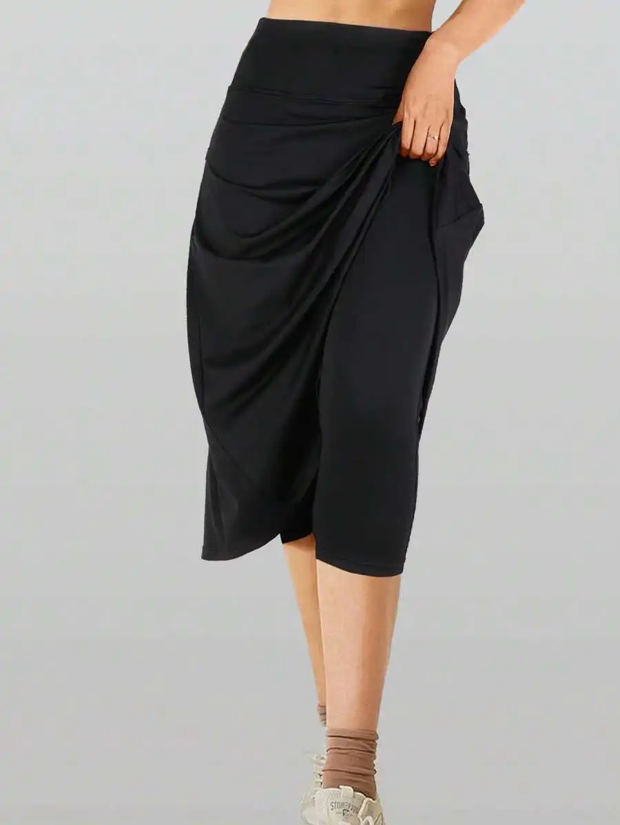 Slim Fit Quick Dry Tennis Skirt One-Piece Yoga Halter Pure Color Minimalist Style Four-Way High Elasticity Anti-Light