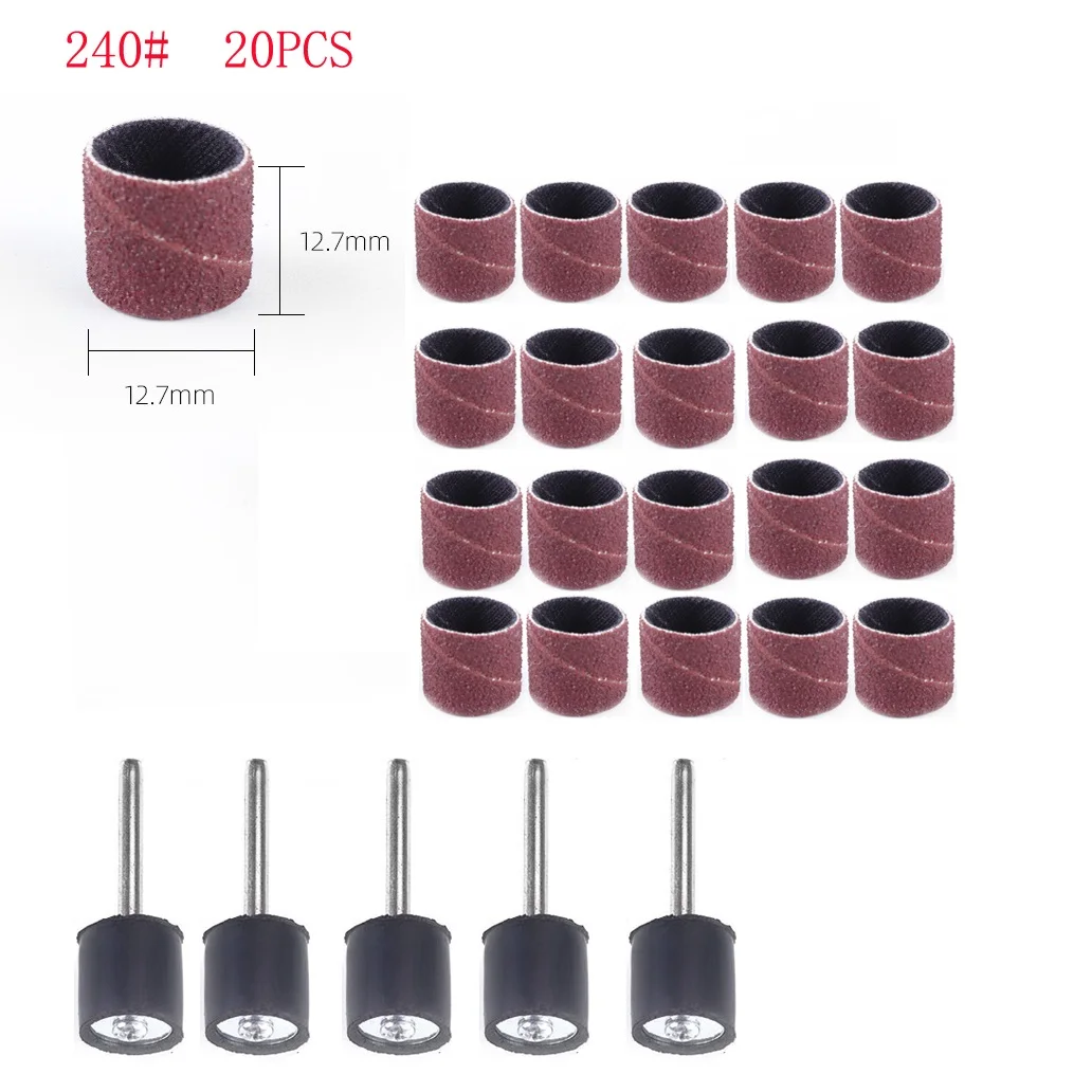 25Pcs/set Sanding Drum Ring With Rod Abrasive Rotary Grinding Head 40-320# For Metal Wood Sculpture Nail Polishing Grinding