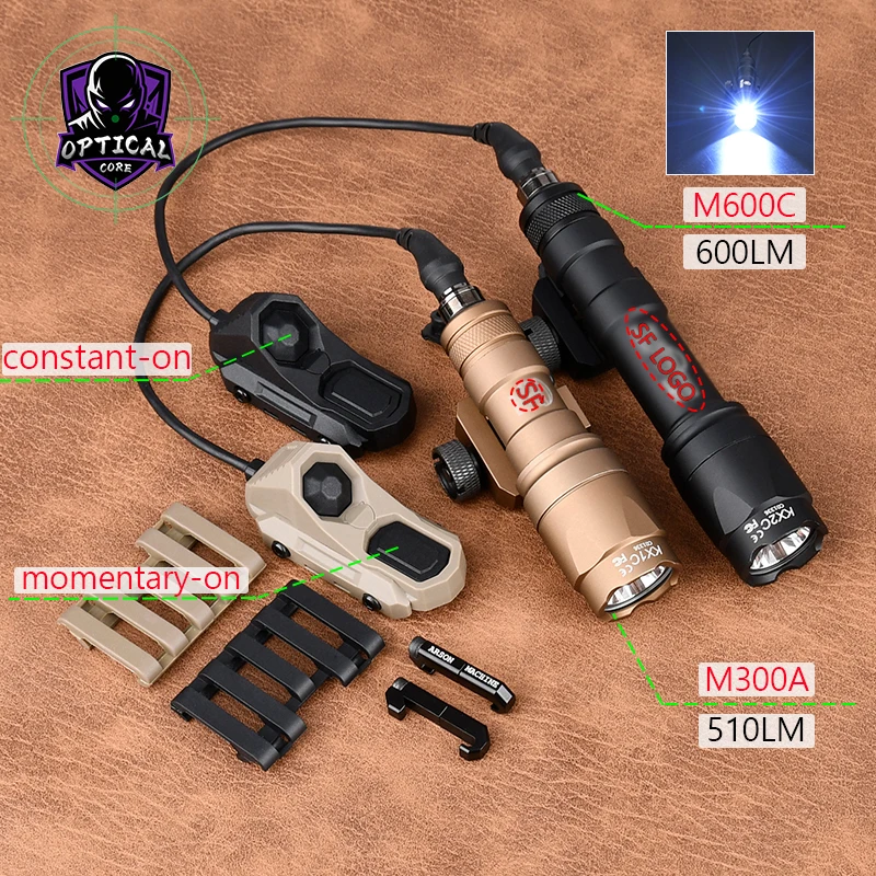 

Tactical M300A Scout Light 510LM M600C LED Flashlight 600LM Surefir M300 M600 With AXON Remote Pressure Switch Dual Function