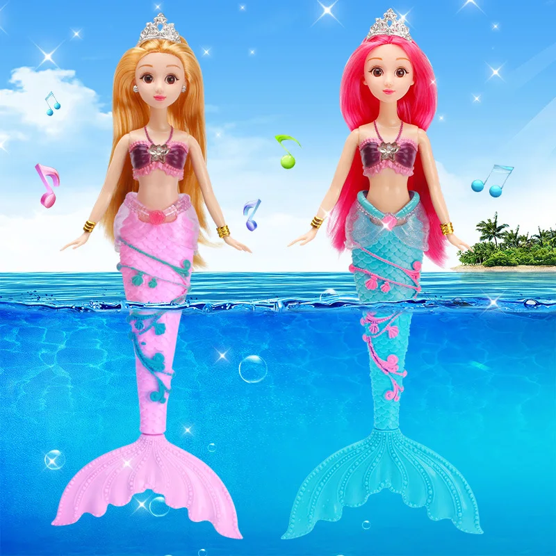 36cm New 3D Eye Mermaid Princess Doll Glowing Lights Music Mermaid Princess Toy Girl Birthday Gift