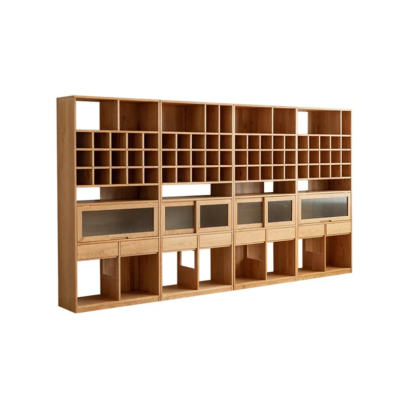 

Nordic Cherry Wood Bookshelf Display Cabinet All Solid Wood Log Living Room Multifunctional Modern Simple Storage Cabinet Locker