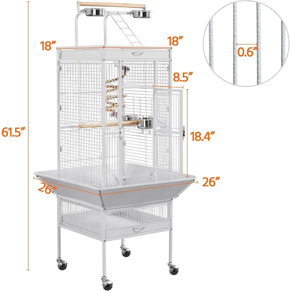 61-inch Wrought Iron Selection Play Top Large Parrot Bird Cage, White