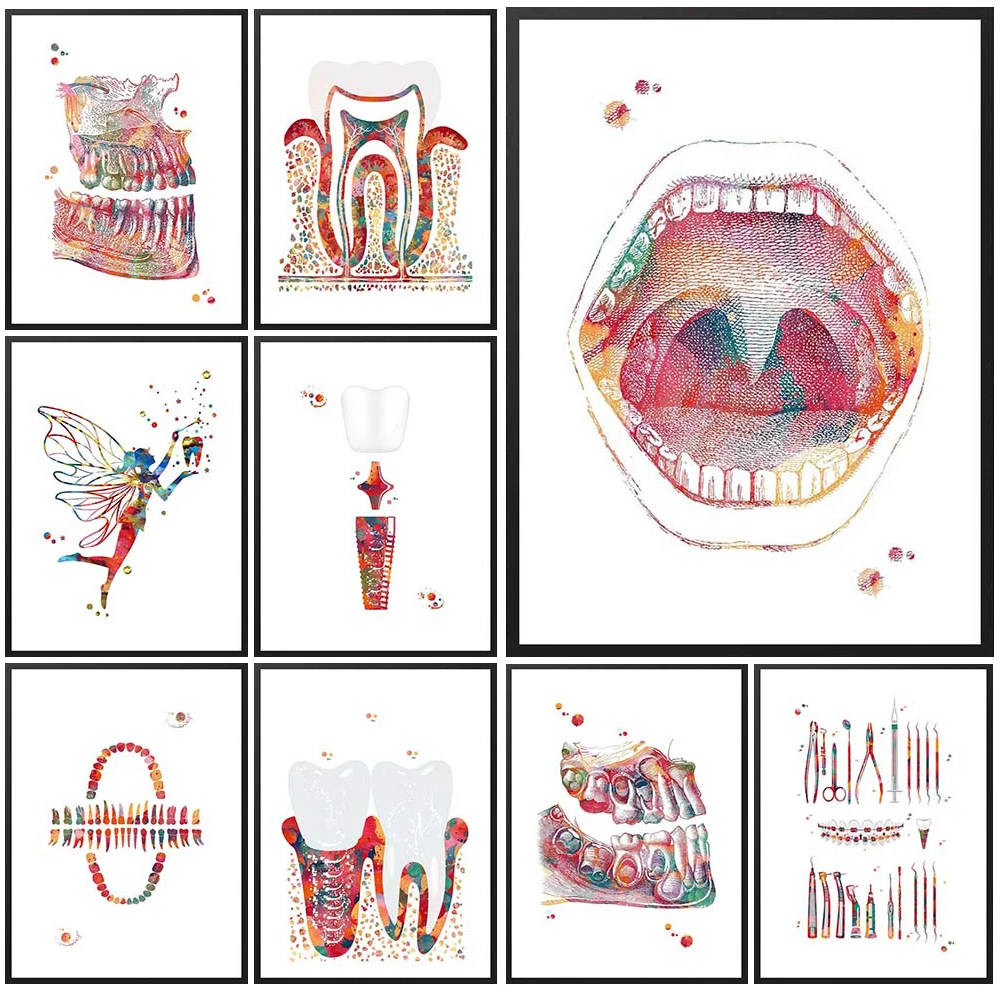 Abstract Tooth Clinic Oral Cavity Dentistry Poster Wall Art Canvas Painting Home Decor Wall Pictures For Living Room Unframed