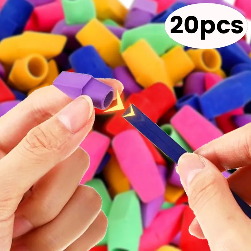 20Pcs/Set Cute Colorfu Pencil Top Eraser Caps Pen Erasers Toppers Convenient Arrowhead Rubber for Kids Teacher School Supplies