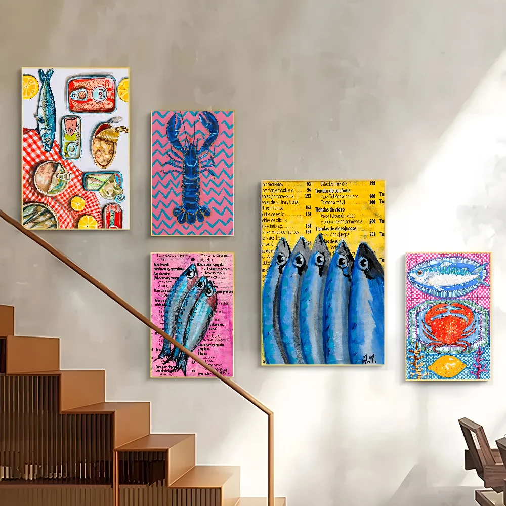 

Colorful Sardine Lobster Fish Ocean Animal Sticky Poster Corridor wall Art Printing Waterproof Home Living Bed Room Decor
