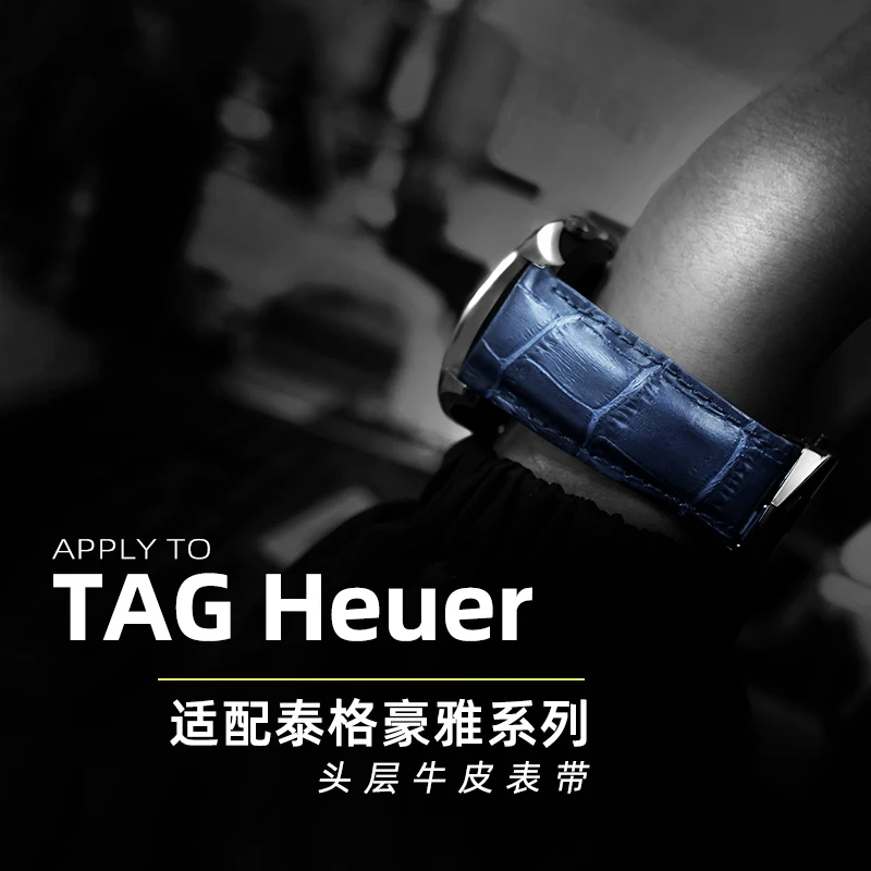 For tag Heuer Calera leather watchband Blue brown black red line crocodile leather watch strap mens accessories 19mm 20mm 22mm