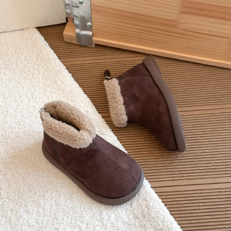 Camel Brown Girls' Snow Boots 2026 New Winter Children's Cotton Shoes Boys' Large Cotton Short Boots Plush Horse Boots
