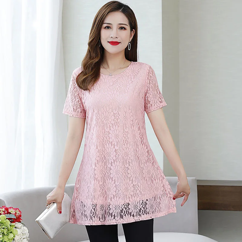 

Short Sleeve Blouse 2025 New Summer Woman Clothing Print Lace Blusas Para Mujer Top Casual Slim Blouses For Women