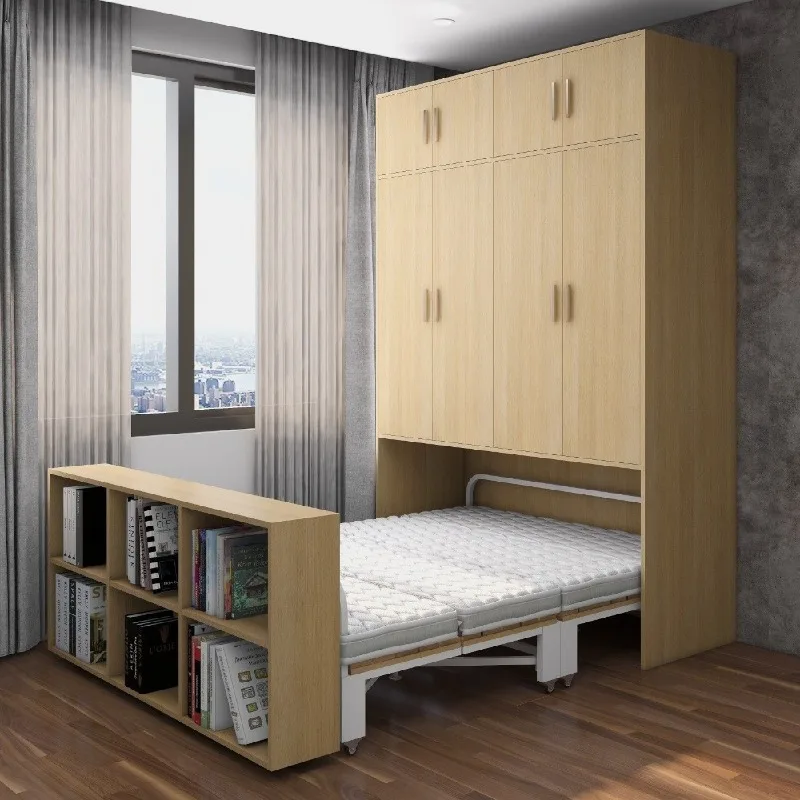 Invisible Folding Bed, Wardrobe Integrated Solid Wood Home Double Adult Heightened Comfortable Hidden Bed