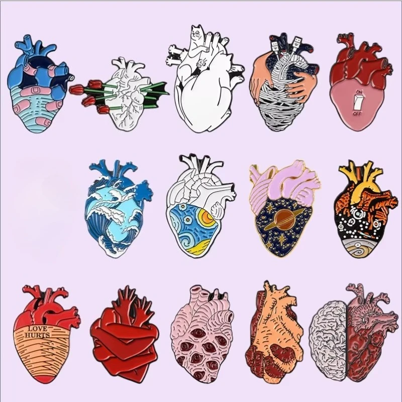 Creative Heart Enamel Pin Anatomical Organ Brooch Backpack Lapel Badge Gifts for Medical and Doctors Students Jewelry Wholesale