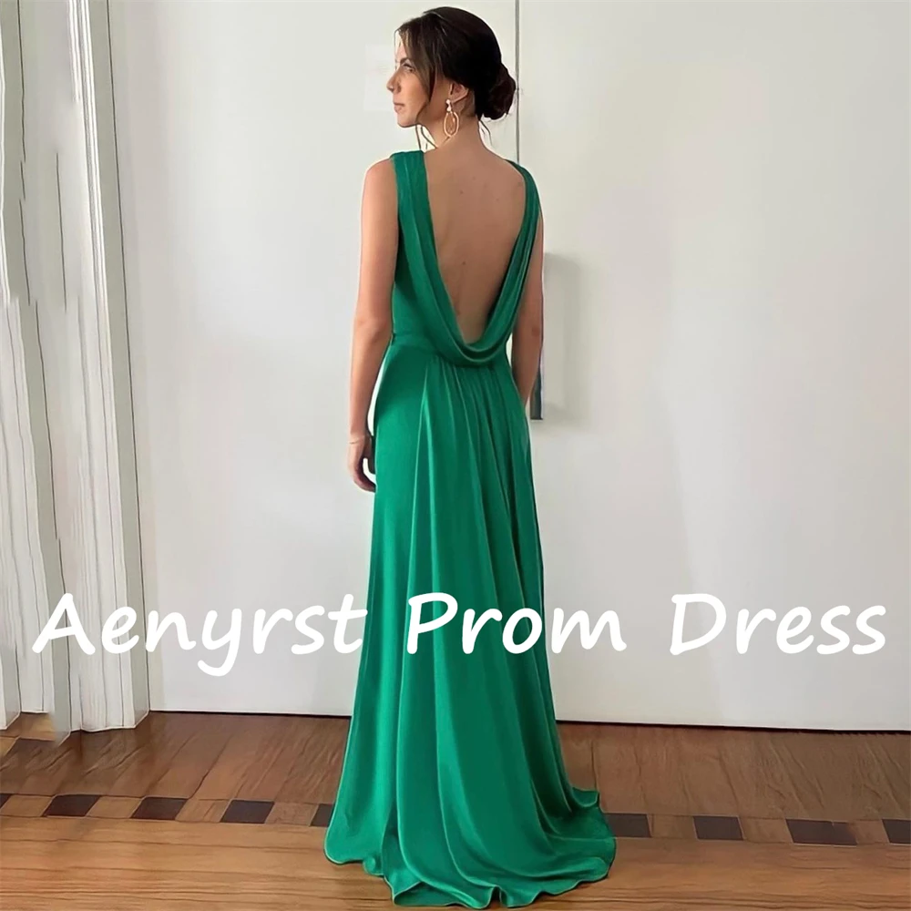 Aenyrst-Vestidos de Fiesta rectos con flores en 3D, color verde, cuello alto, satén, Espalda descubierta, cóctel, hasta el suelo, para invitados de boda, 2024