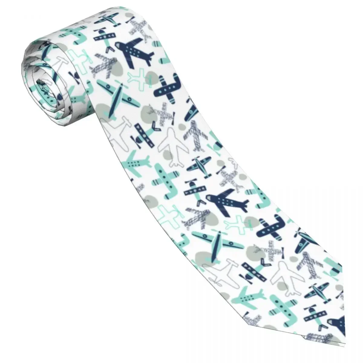 Mens Tie Classic Skinny Kids Airplane Aircraft Plane Pattern Neckties Narrow Collar Slim Casual Tie Accessories Gift