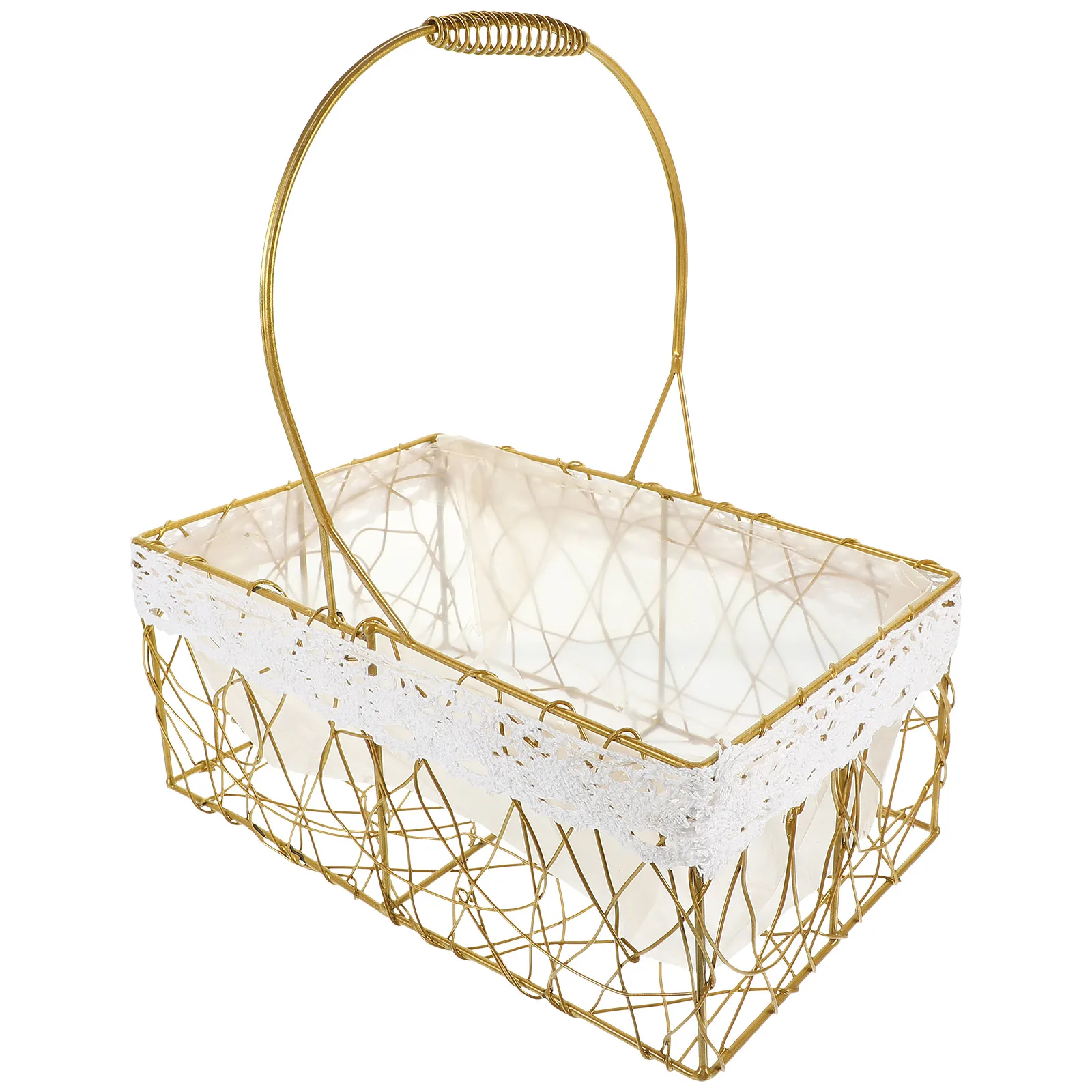 

Picnic Basket H woven Golden Iron Mesh Basket Large Rectangle Size Fruit Storage Container Metal Bread Snack Holder