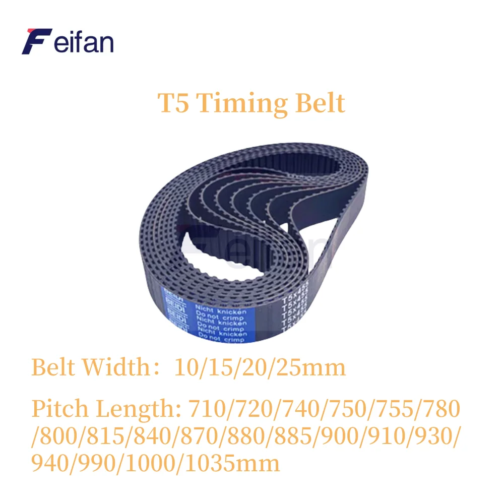 Feifan 1pc-5pcs Metric Trapezoid T5 Timing belt Lp=710 720 725 740 750 755 780 800 810 815 830 840 850 860 ~1035mm Width 10-25mm